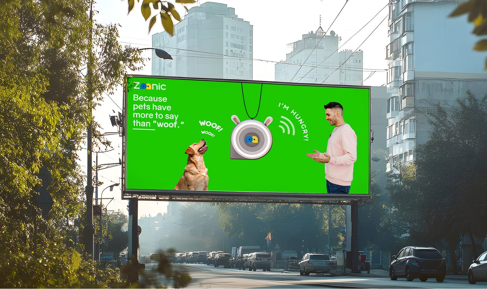 Zoonic out-of-home billboard in a city setting