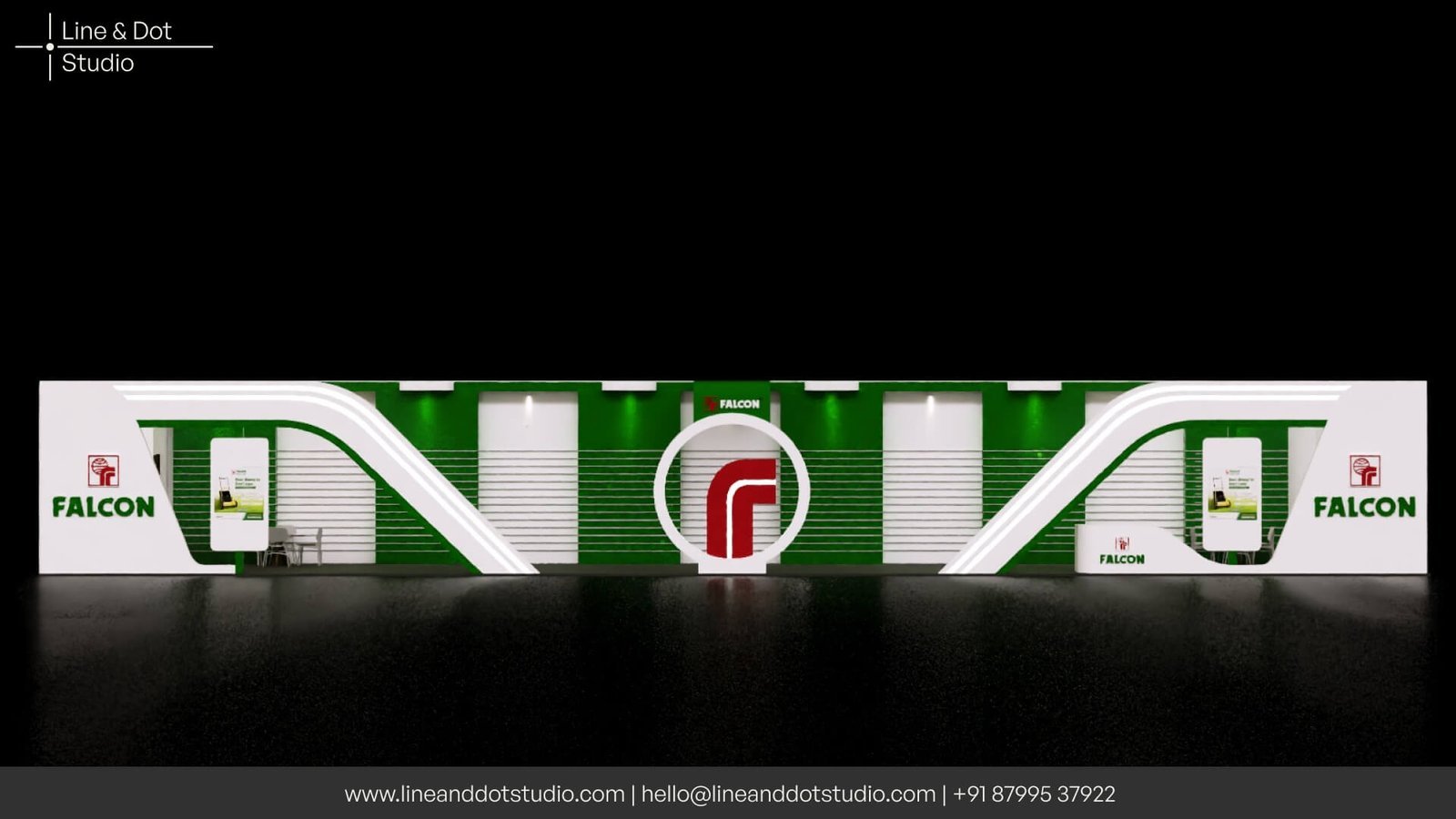Exhibition booth stall design for Falcon by Line and Dot Studio Ahmedabad