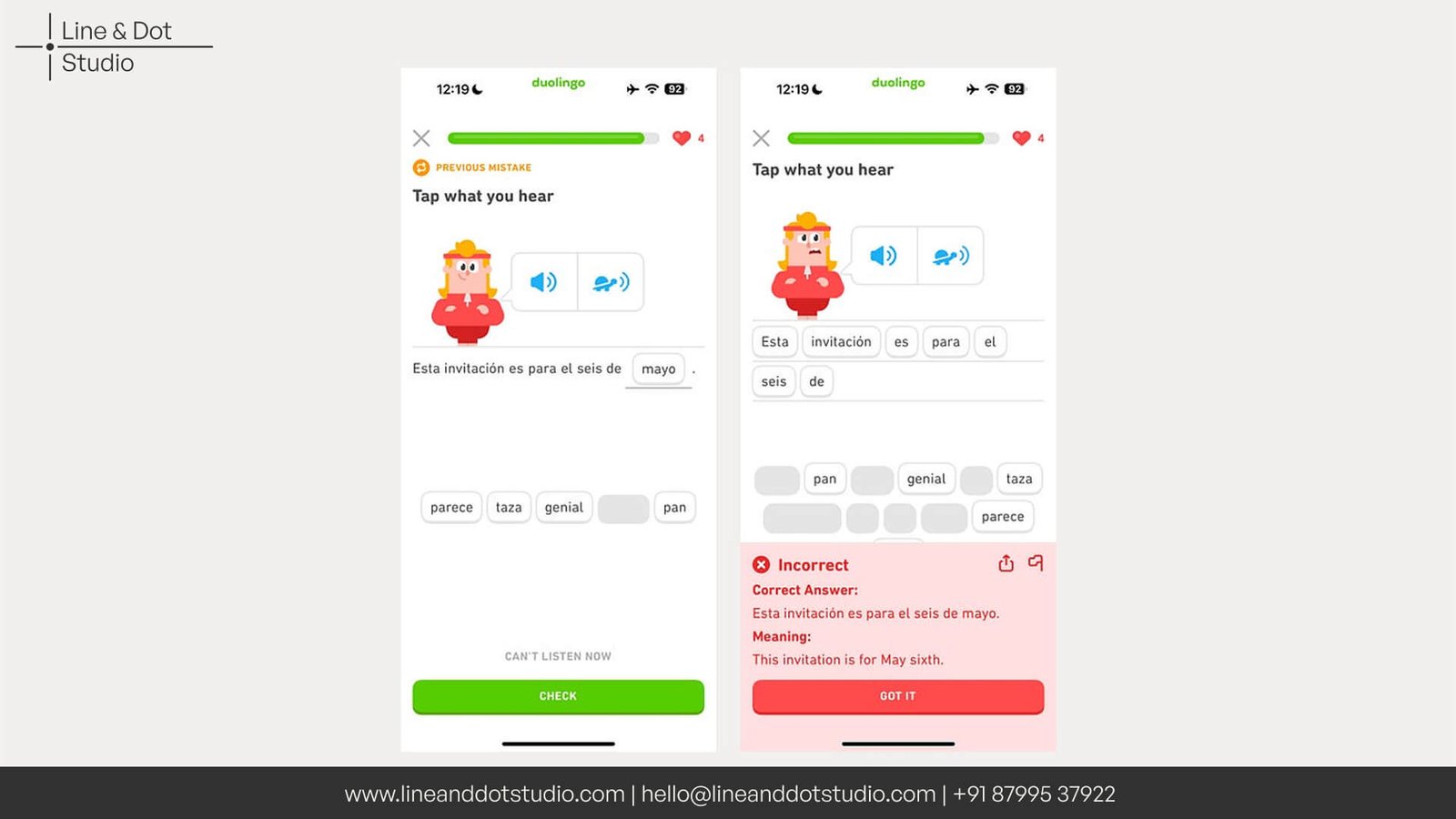 Micro interactions by Duolingo for correct and incorrect answers