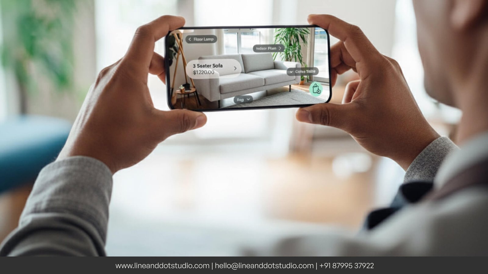 Augmented Reality app showing a price of sofa