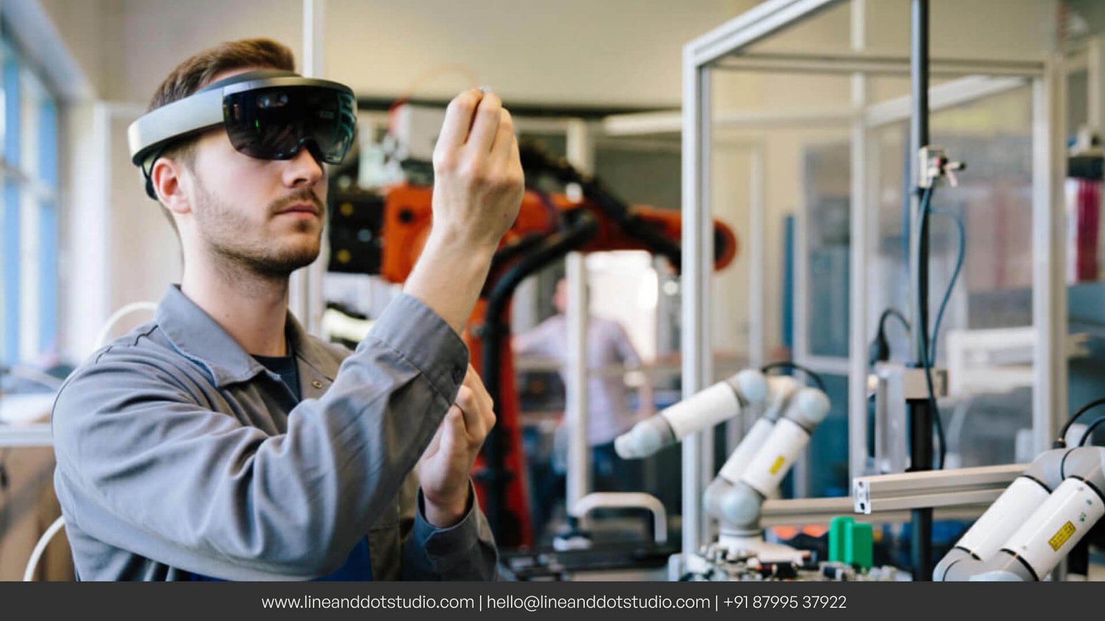 Enginner wearing augmented reality glasses