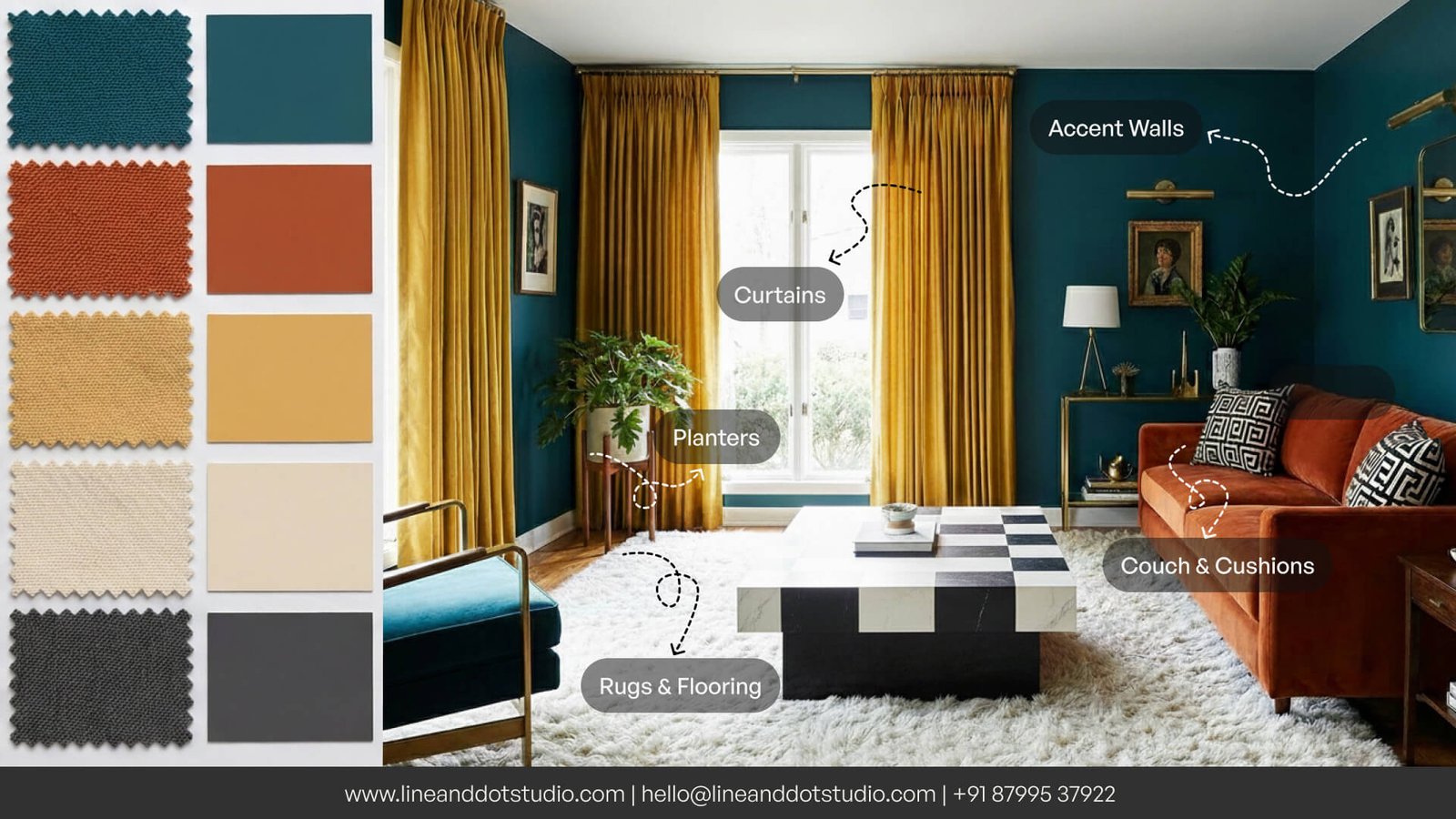 Infographic showcasing the top 5 ways to use interior design colour palette as a designer