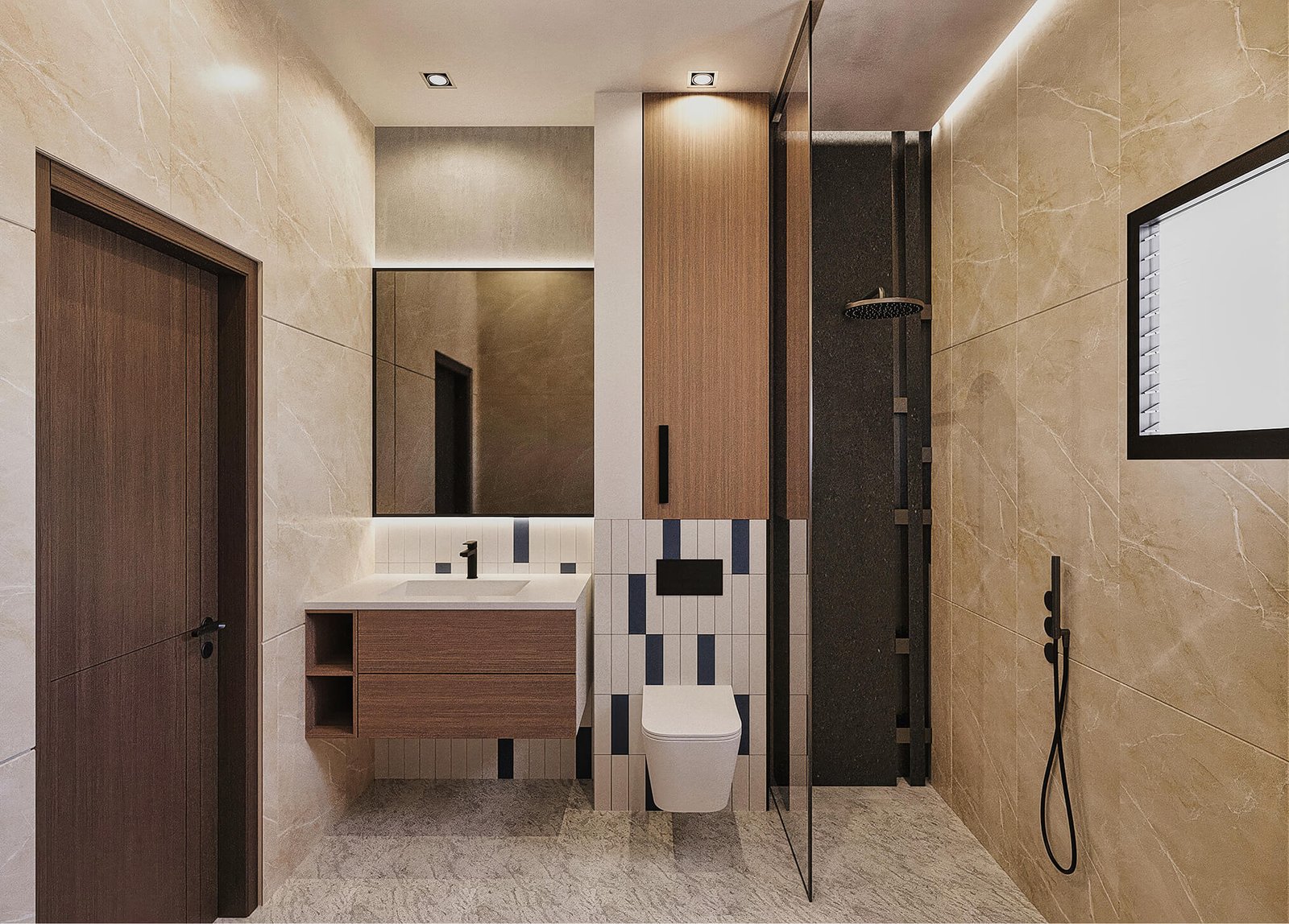 Common bathroom in soft grey stone