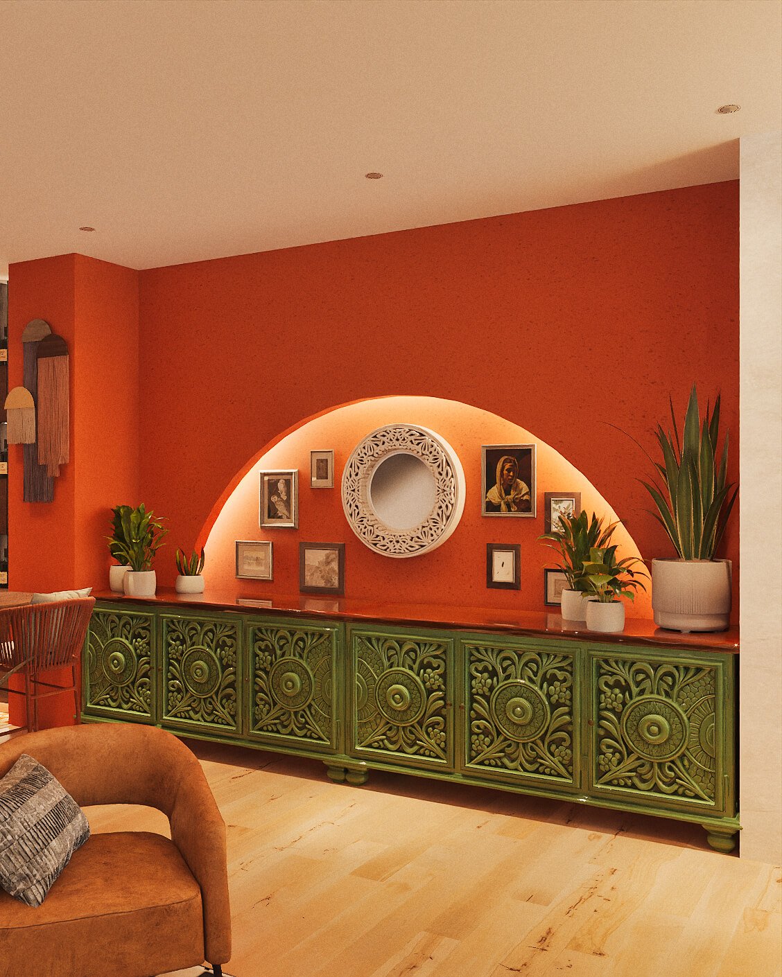 Free Spirit, entrance hall console styled with art and objects