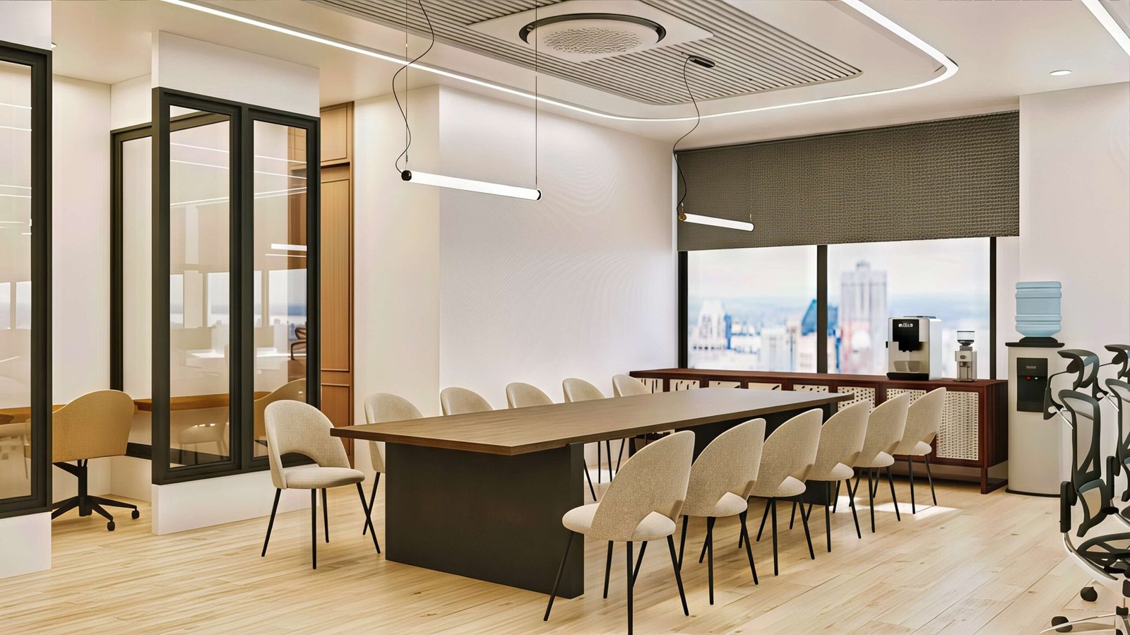 Glass & Green, conference room with a long table and city outlook