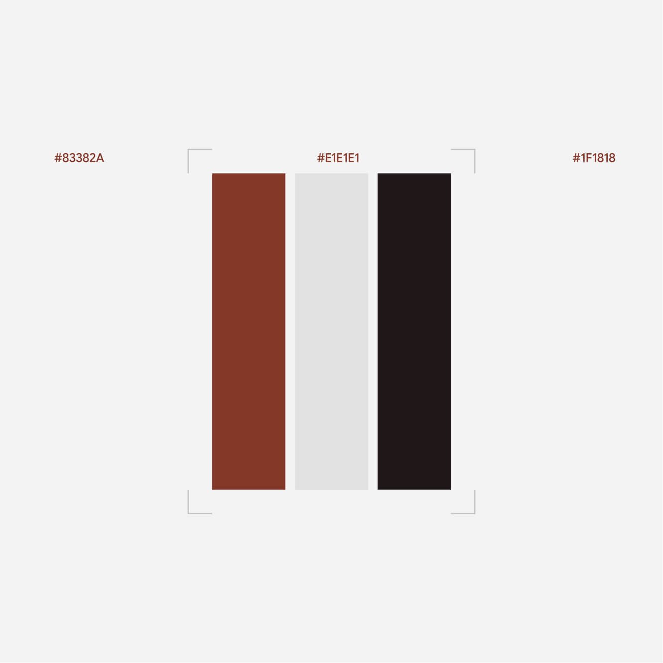PSM Structures colour palette: rust brown, light grey and near-black