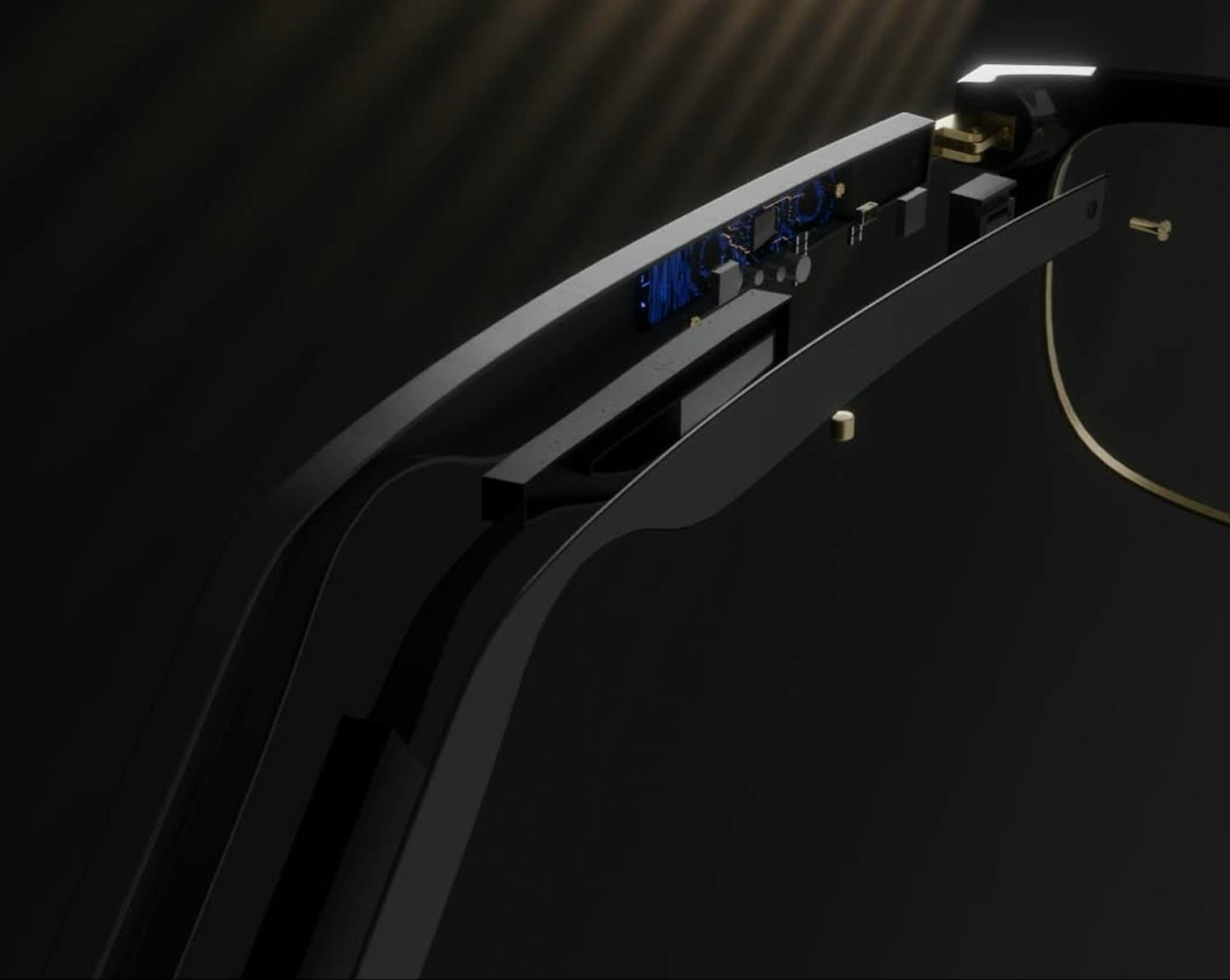 Signature, smart eyewear temple with the electronics built into the arm