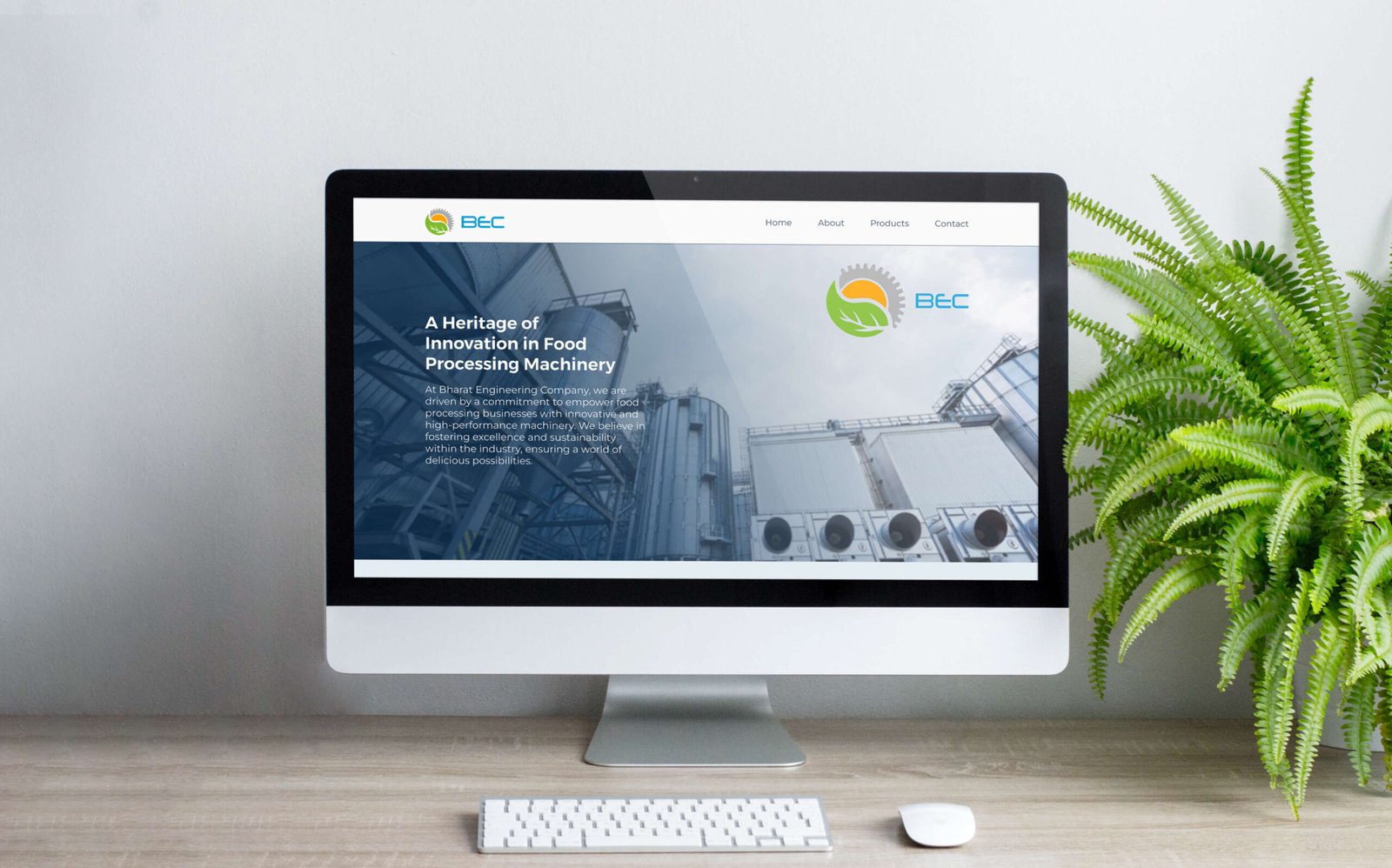 The Bharat Engineering Company website shown on an iMac on a clean desk