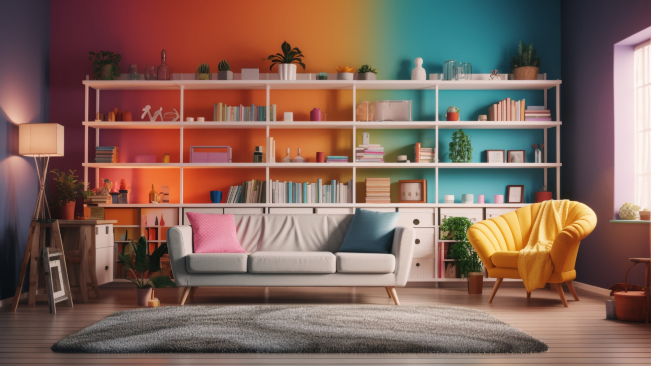 modern living room with shades of colours on the wall of a home