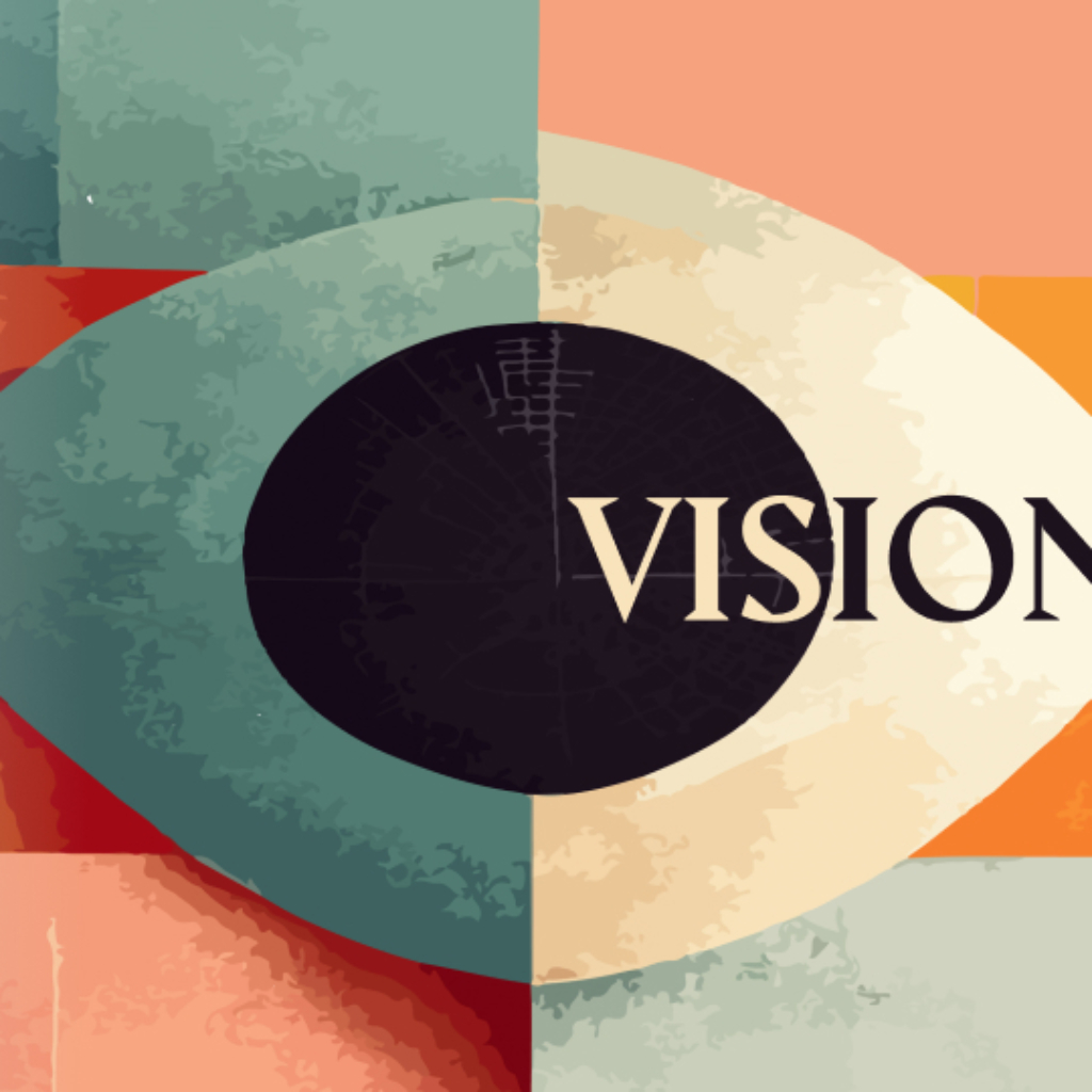 understanding what is graphic design with a colourful pattern image of an eye with the word vision written on it