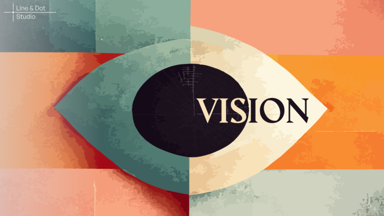 understanding what is graphic design with a colourful pattern image of an eye with the word vision written on it