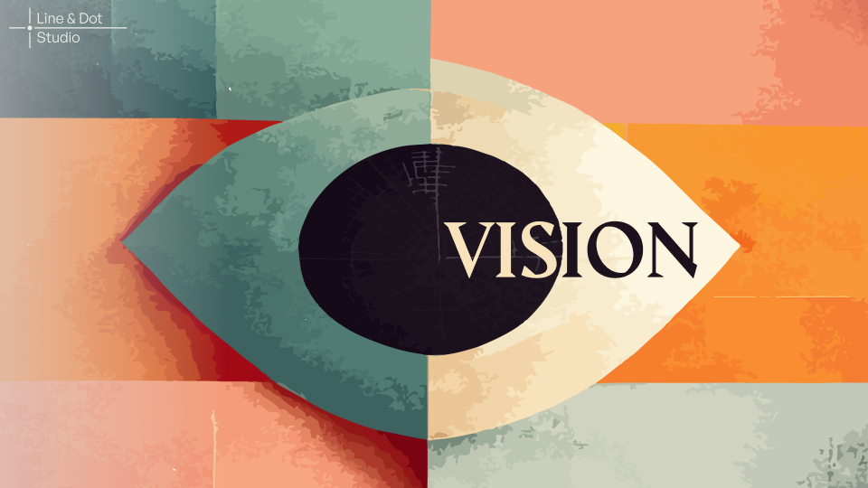 understanding what is graphic design with a colourful pattern image of an eye with the word vision written on it