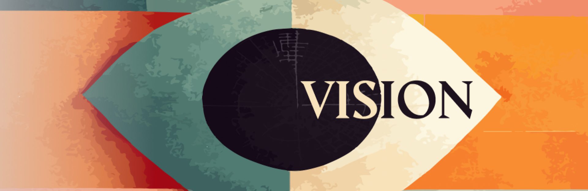 understanding what is graphic design with a colourful pattern image of an eye with the word vision written on it
