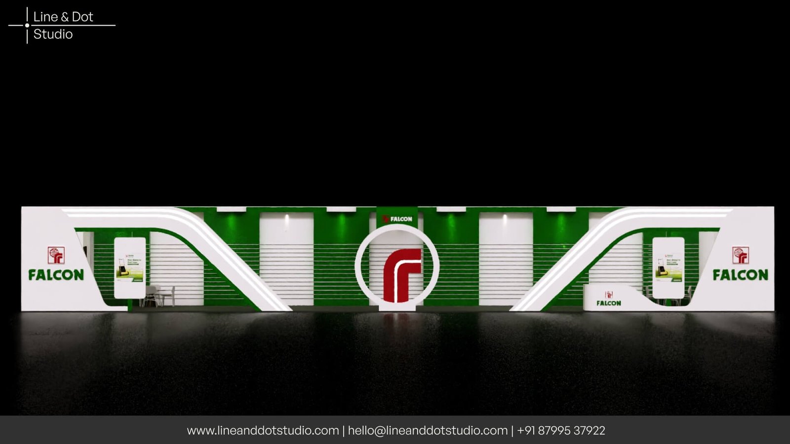 Exhibition booth stall design for Falcon by Line and Dot Studio Ahmedabad