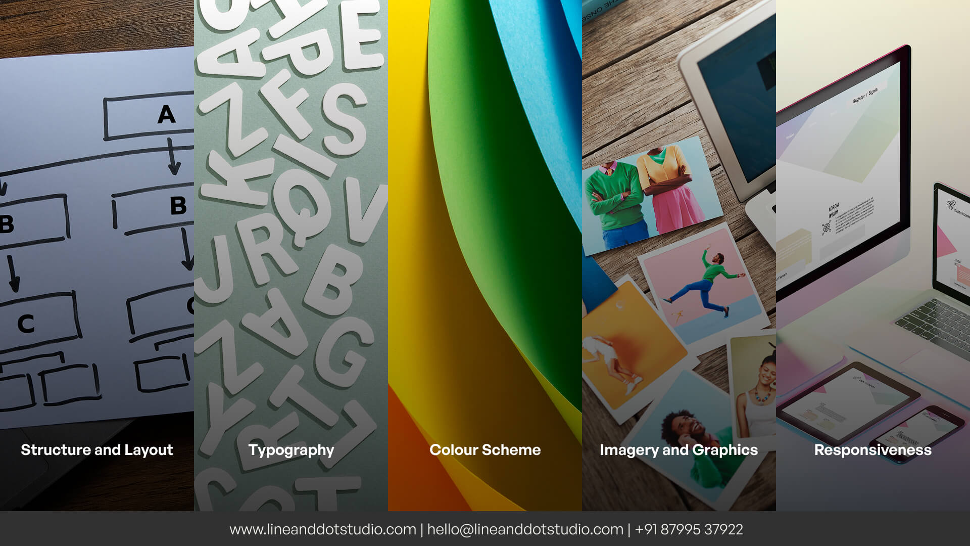 The five core essentials for a good web design include layout and structure, typography, colour scheme, images and graphics and responsiveness